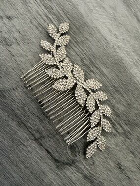 Bridal Crystal Leaf Hair Comb - Silver Tone